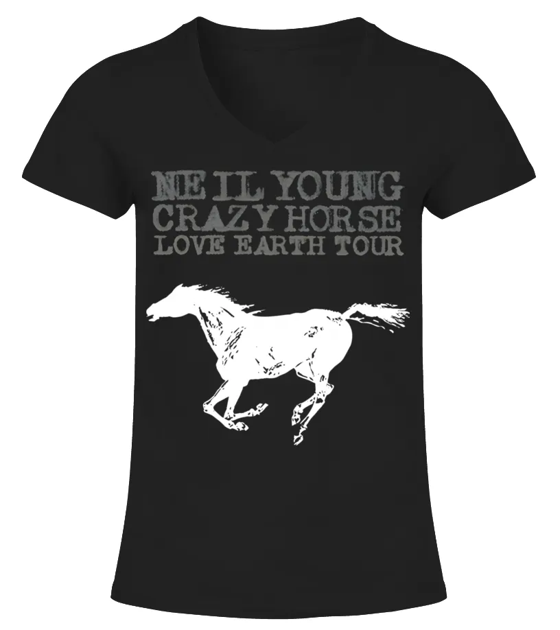 2 SIDE  NEIL YOUNG  CRAZY HORSE 2024 TOUR CAMISETA CUELLO PICO MUJER