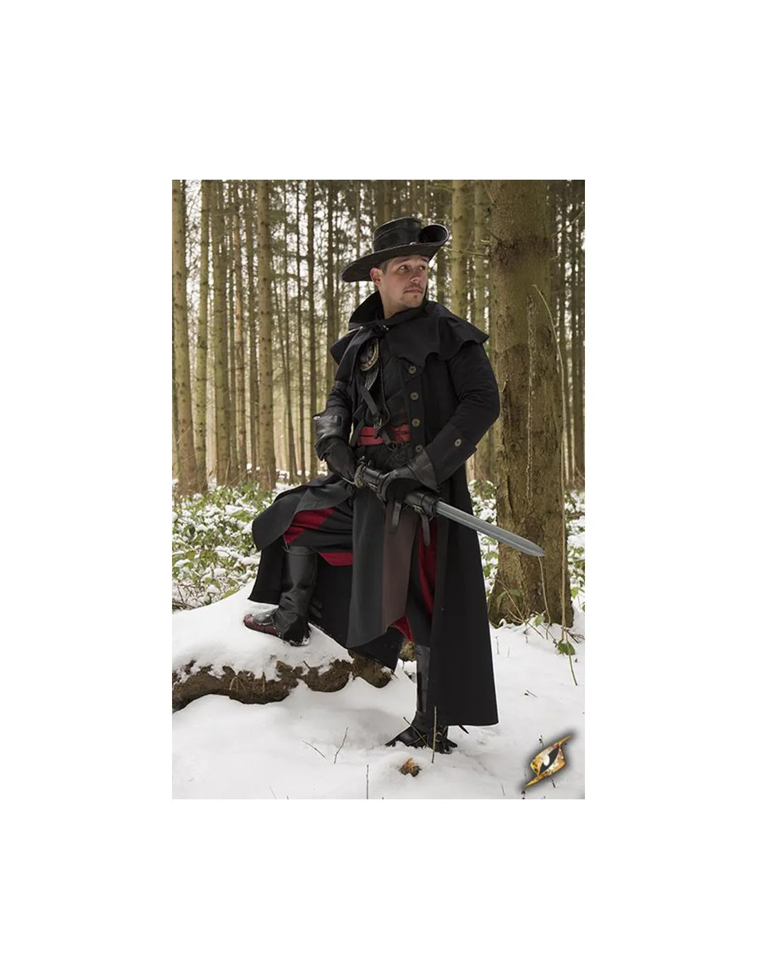 Abrigo medieval cazador Hellsing, color negro