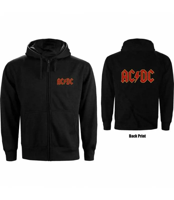 ACDC Logo (Back Print) Sudadera con capucha y Cremallera Licencia Oficial RockOff ACDCZHD05MB