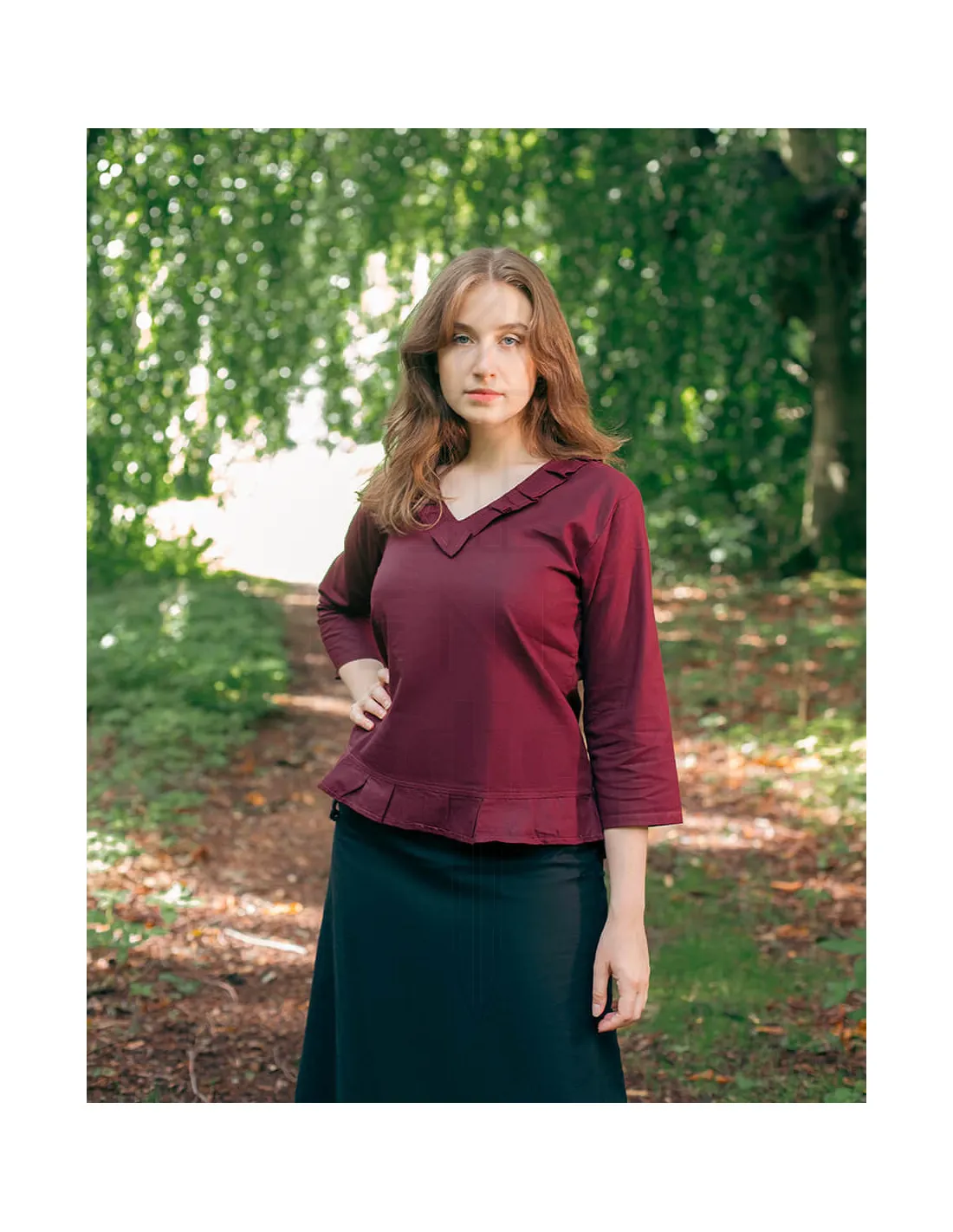 Blusa medieval algodón modelo Josefina, burdeos