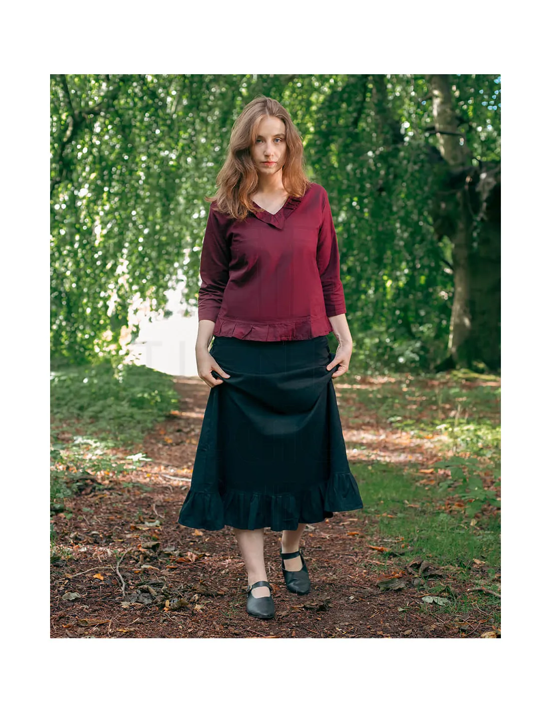 Blusa medieval algodón modelo Josefina, burdeos