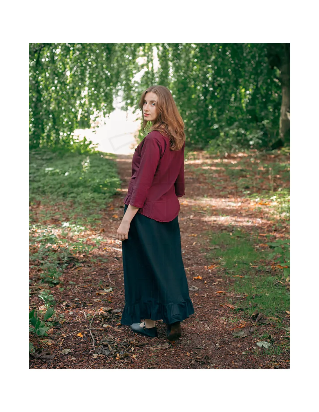 Blusa medieval algodón modelo Josefina, burdeos