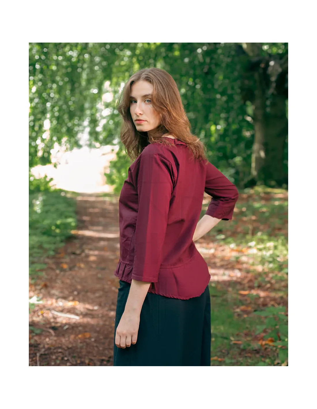 Blusa medieval algodón modelo Josefina, burdeos
