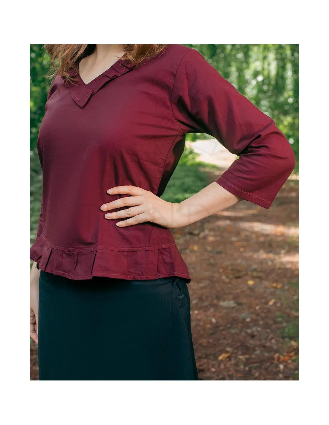Blusa medieval algodón modelo Josefina, burdeos