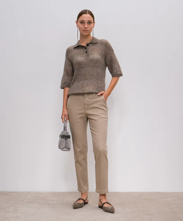 Brunello Cucinelli Beige pants with monil chain