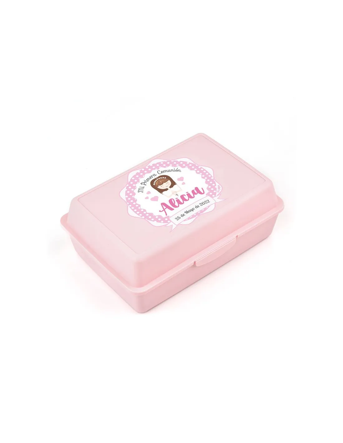Cajita Porta Alimentos Rosa personalizada Comunión de Mi Pipo