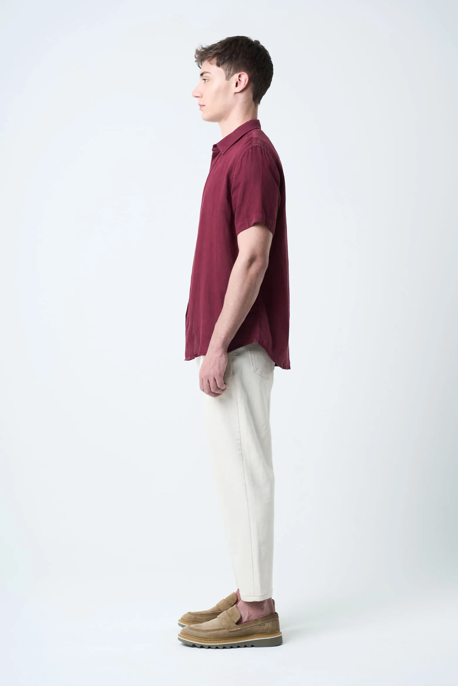 Camisa manga corta lino para hombre bordado vz