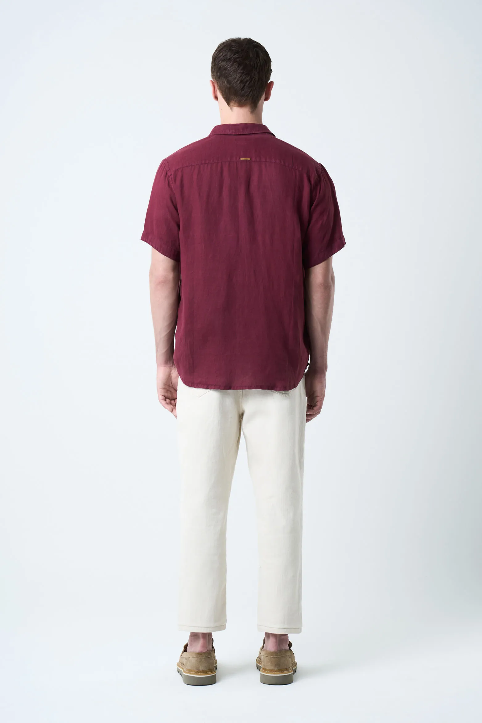 Camisa manga corta lino para hombre bordado vz