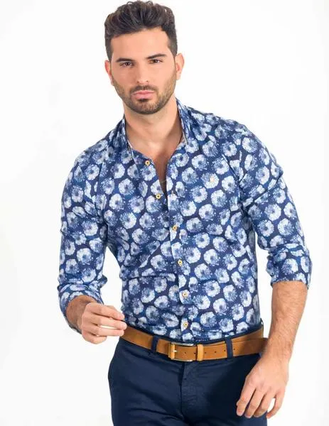 camisa yellow skin7301 azul estampada para hombre