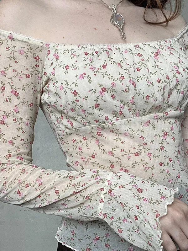 Camisas de manga larga transparentes de malla con hombros descubiertos