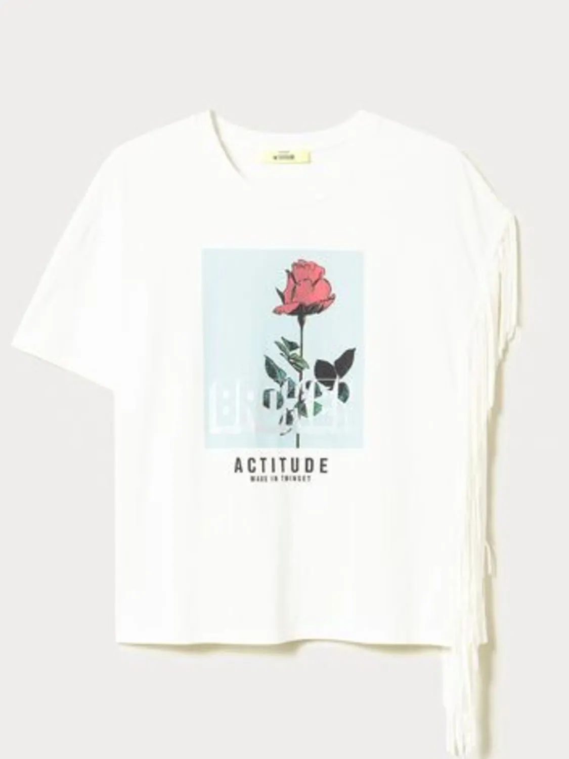 CAMISETA CON ESTAMPADO Y FLECOS TWIN SET/ACTITUDE