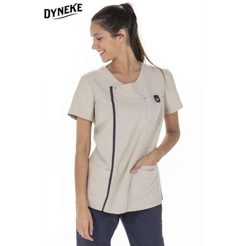 CAMISOLA DE MUJER MICROFIBRA BEIGE CON DETALLE MARINO  DYNEKE
