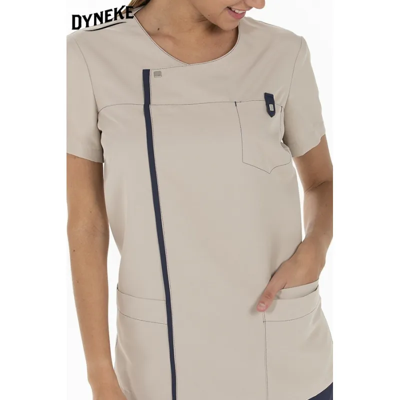 CAMISOLA DE MUJER MICROFIBRA BEIGE CON DETALLE MARINO  DYNEKE