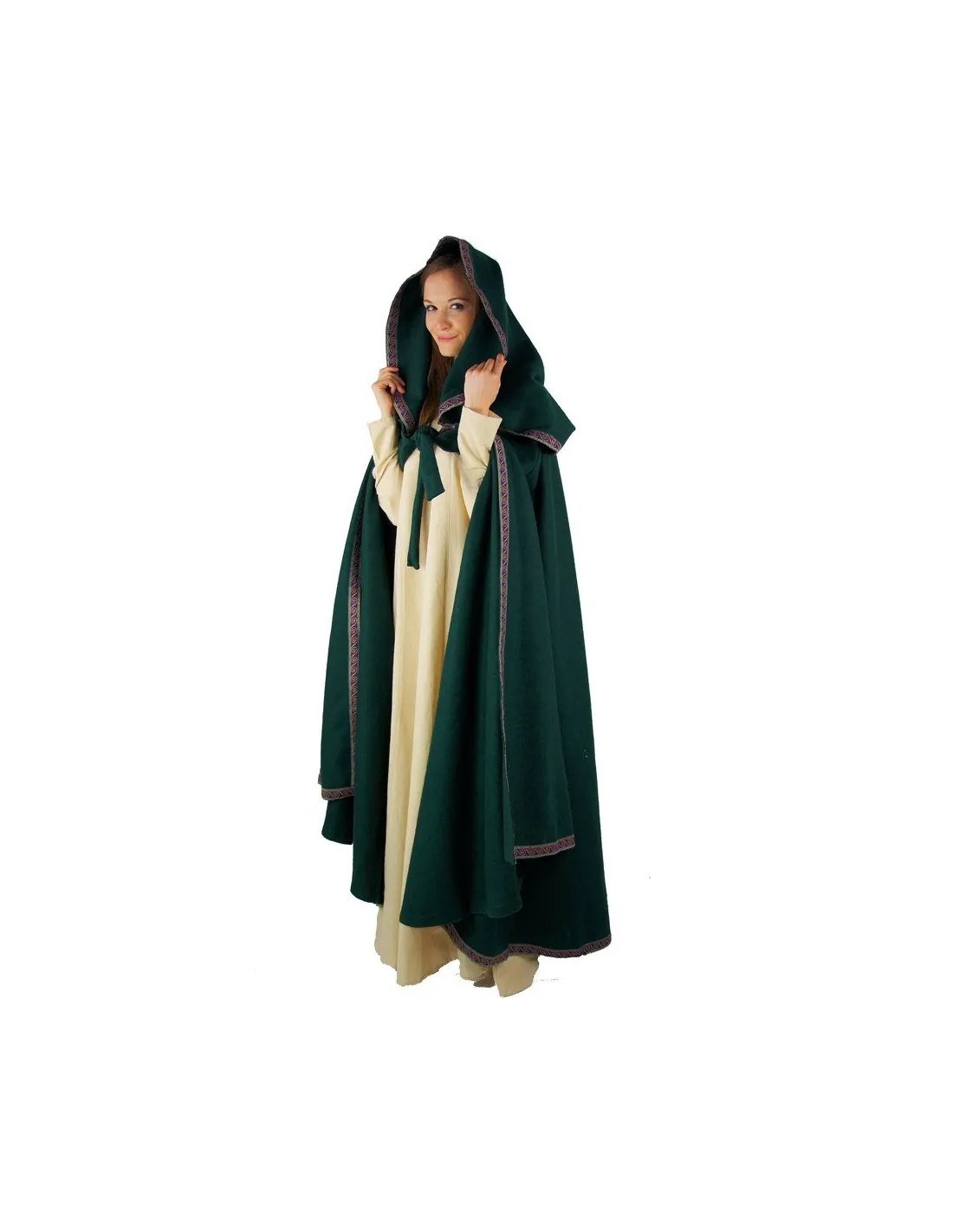 Capa medieval de lana con capucha