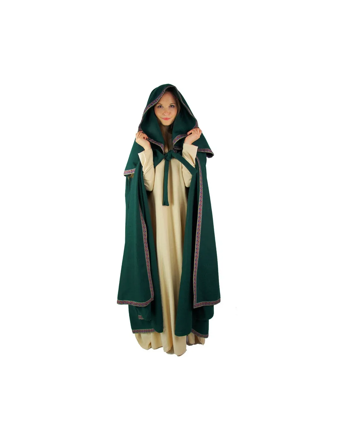 Capa medieval de lana con capucha
