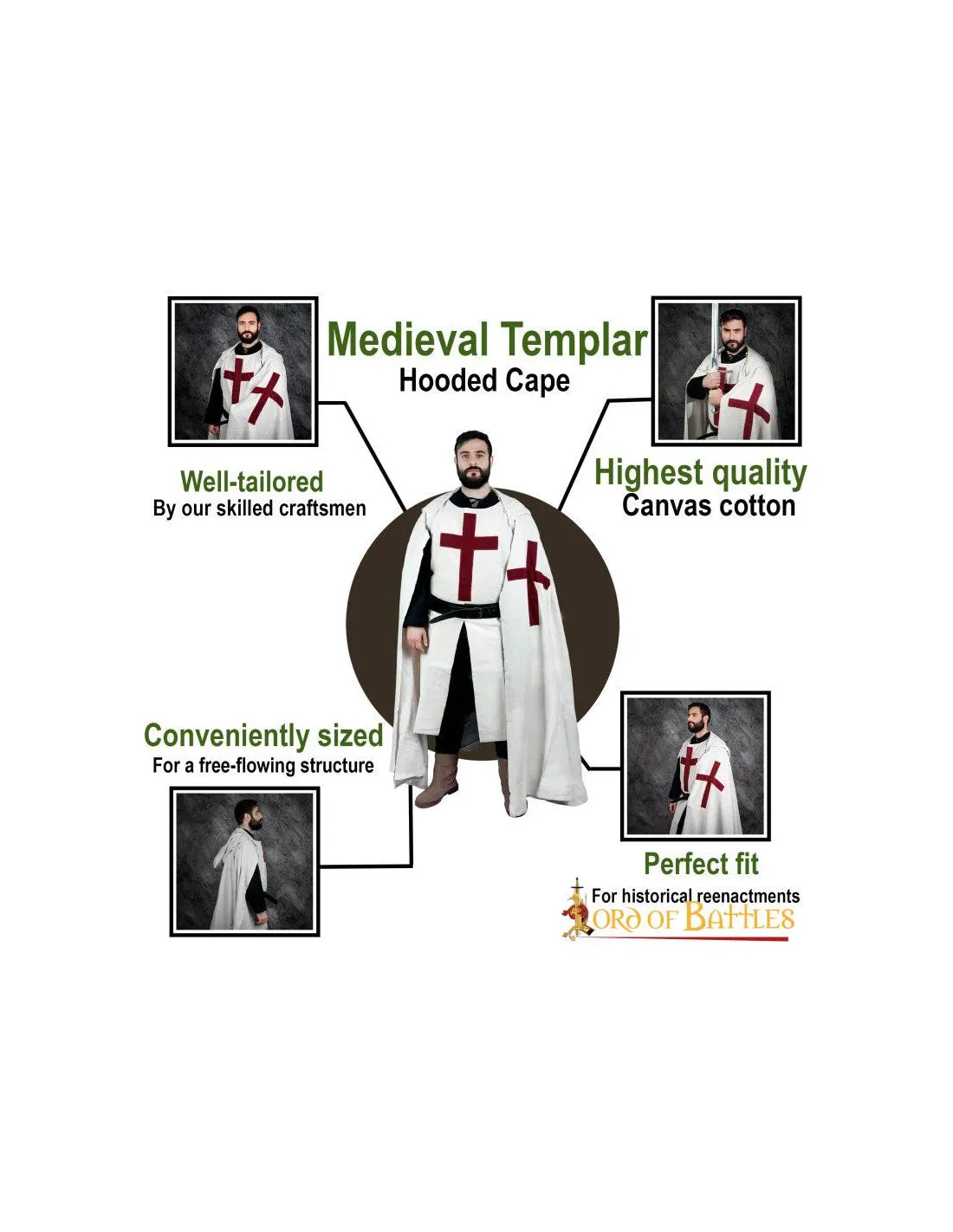 Capa medieval en algodón Caballeros Templarios