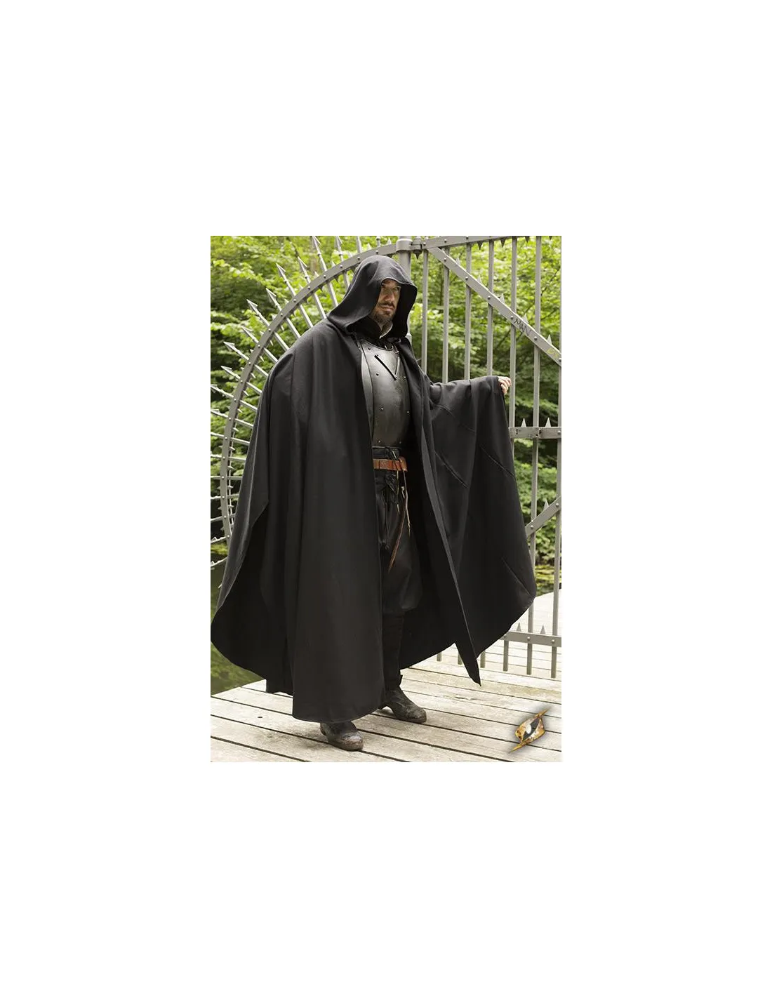 Capa medieval Godfrey negra en lana