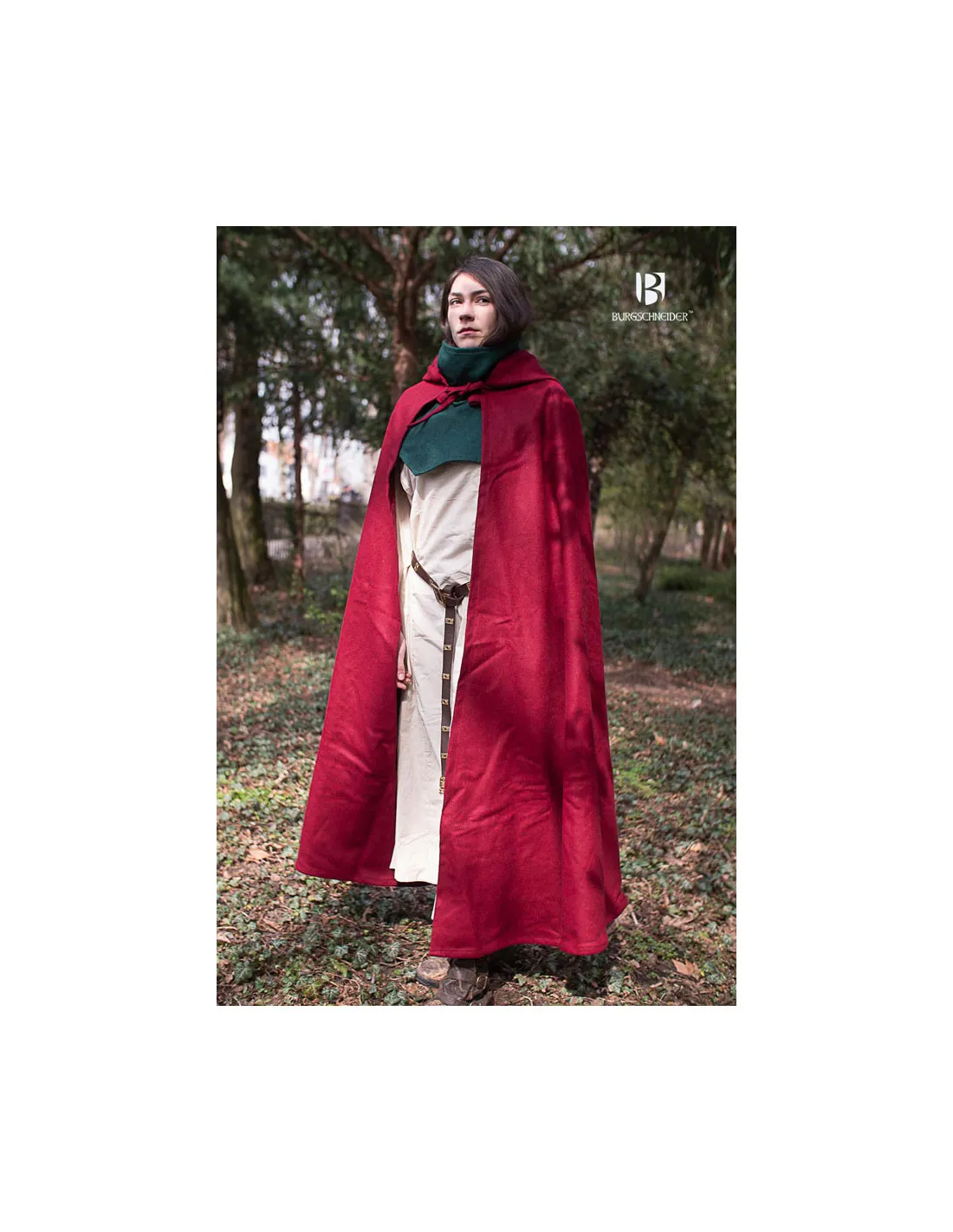 Capa medieval lana Hibernus, color rojo