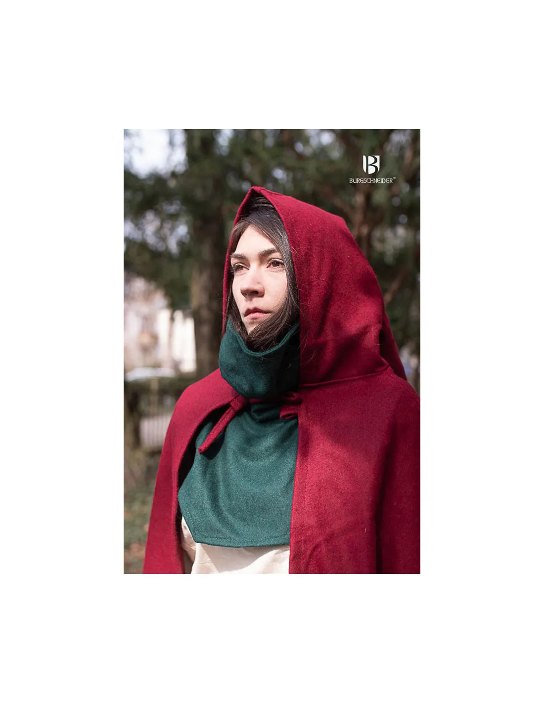 Capa medieval lana Hibernus, color rojo