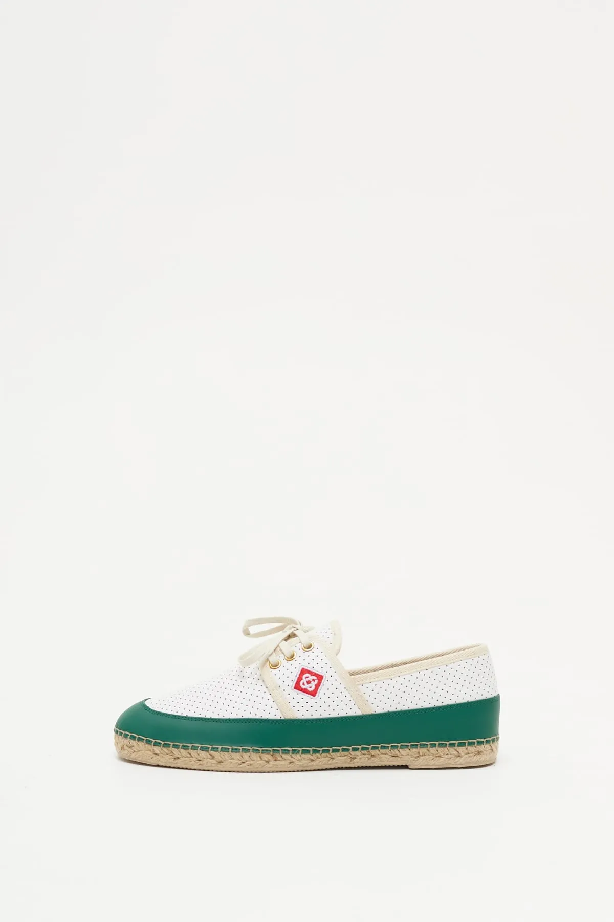 CASABLANCA WHITE GREEN PERFORATED LEATHER ESPADRILLE SHOES