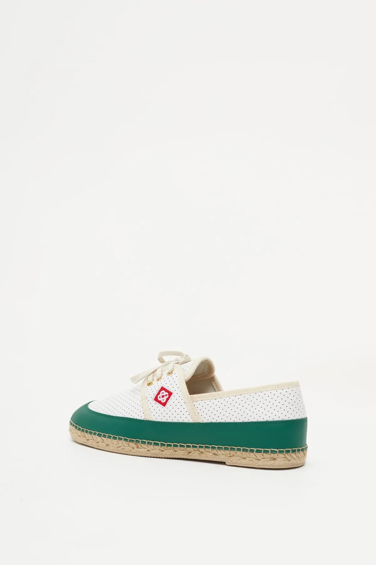 CASABLANCA WHITE GREEN PERFORATED LEATHER ESPADRILLE SHOES