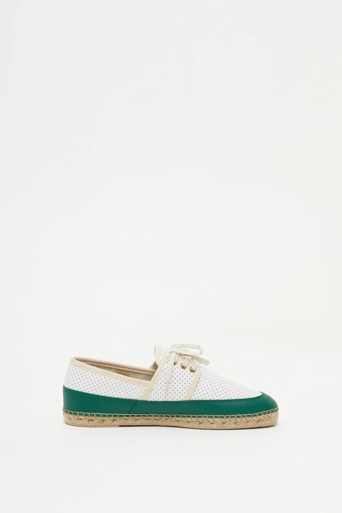 CASABLANCA WHITE GREEN PERFORATED LEATHER ESPADRILLE SHOES