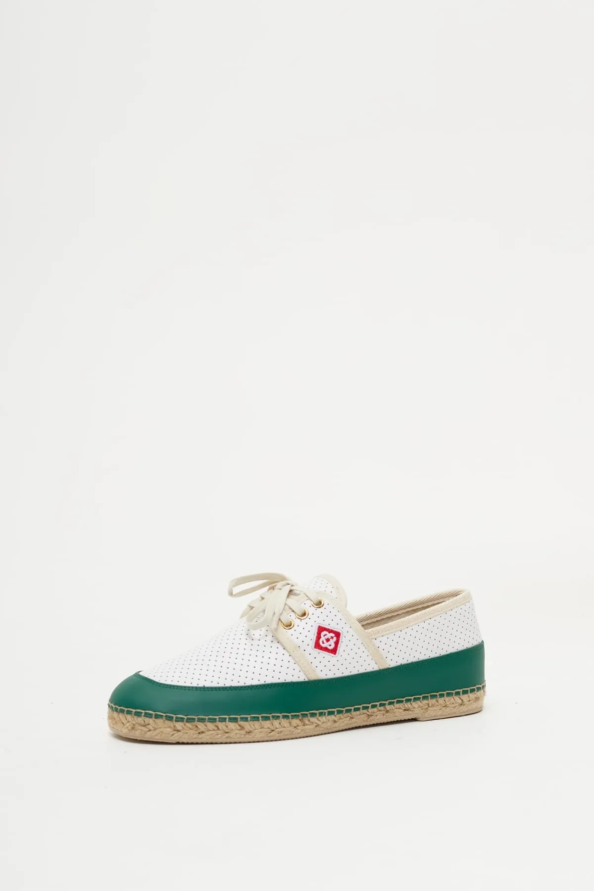 CASABLANCA WHITE GREEN PERFORATED LEATHER ESPADRILLE SHOES