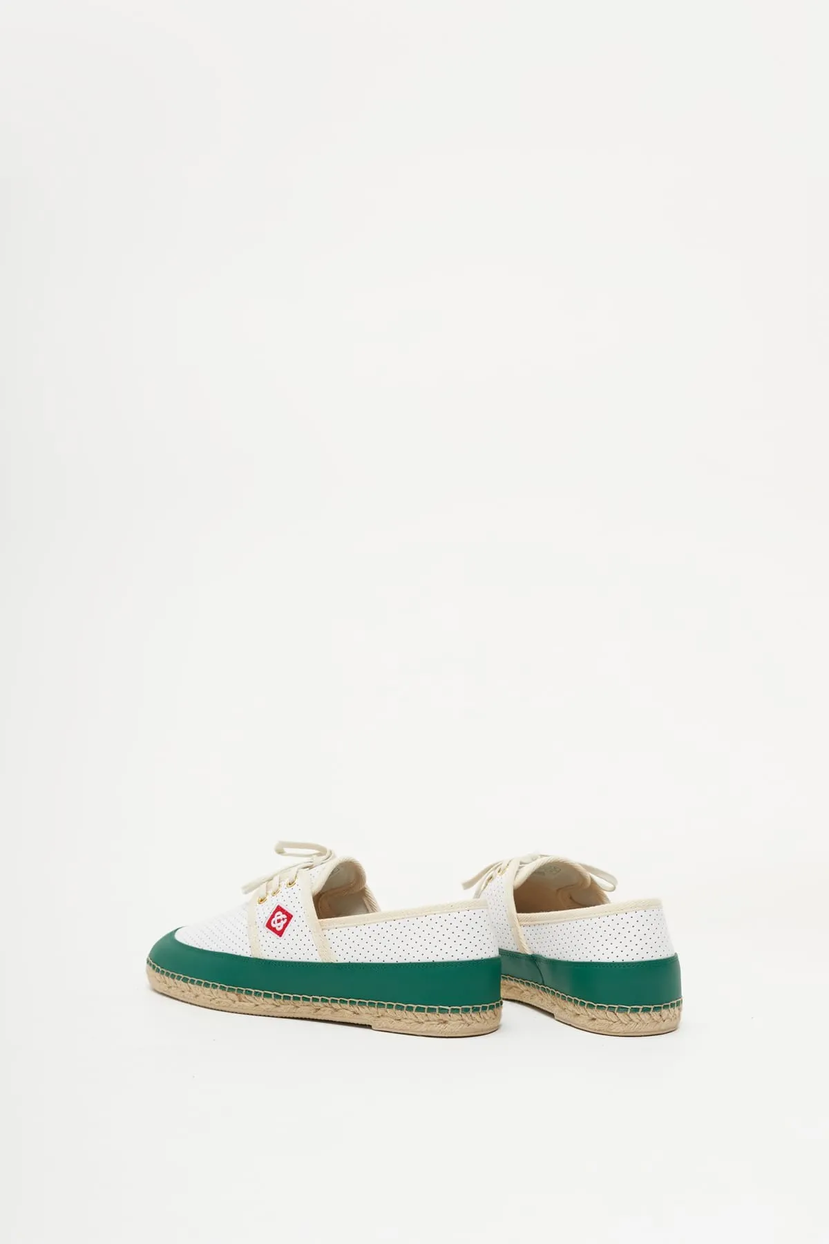 CASABLANCA WHITE GREEN PERFORATED LEATHER ESPADRILLE SHOES