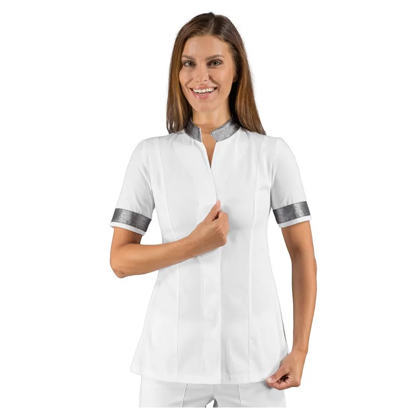CASACA HIBISCUS BLANCA CON DETALLE PLATA ISACCO  OUTLET TALLA S Y M