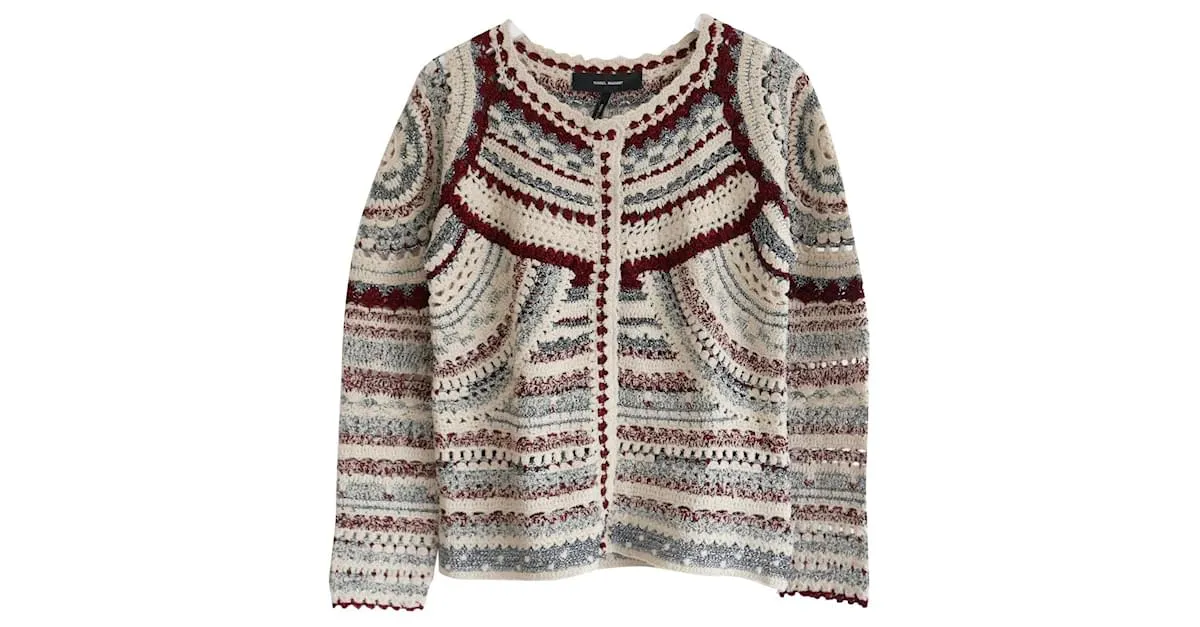Chaqueta de ganchillo Isabel Marant Weston Plata Crudo Burdeos 