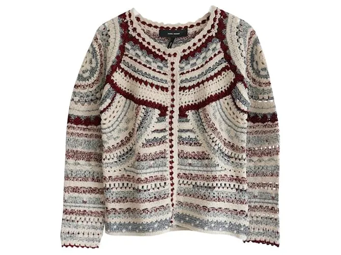 Chaqueta de ganchillo Isabel Marant Weston Plata Crudo Burdeos 