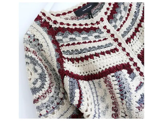Chaqueta de ganchillo Isabel Marant Weston Plata Crudo Burdeos 