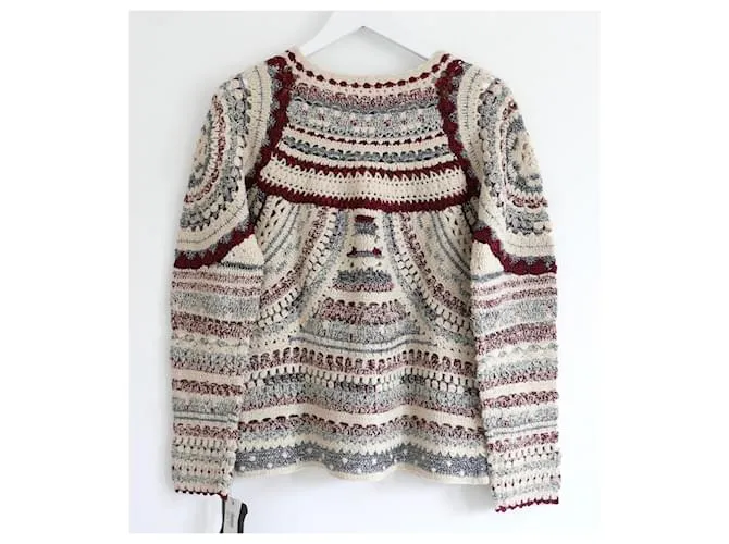 Chaqueta de ganchillo Isabel Marant Weston Plata Crudo Burdeos 