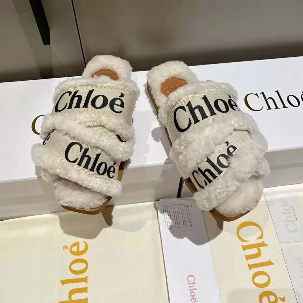 Chloe Mujer Woody Flat Mule de Lona con Borrego