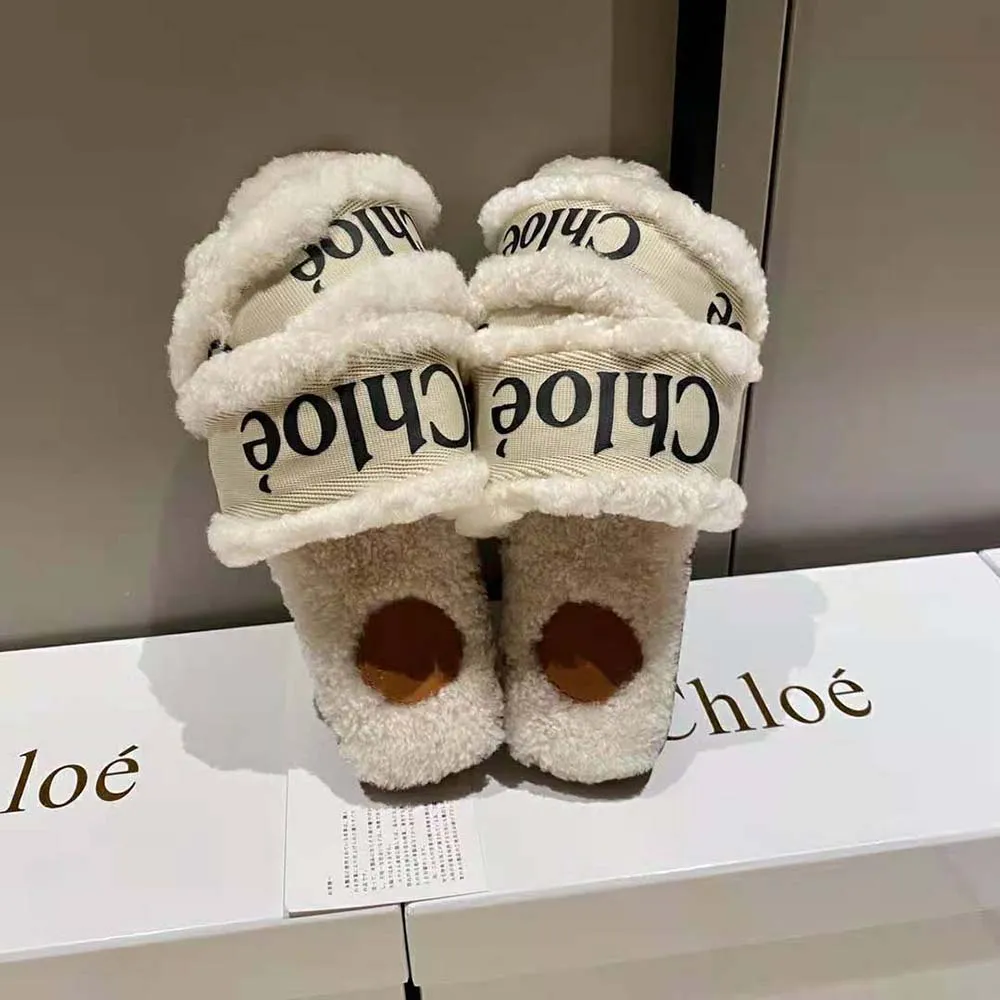 Chloe Mujer Woody Flat Mule de Lona con Borrego