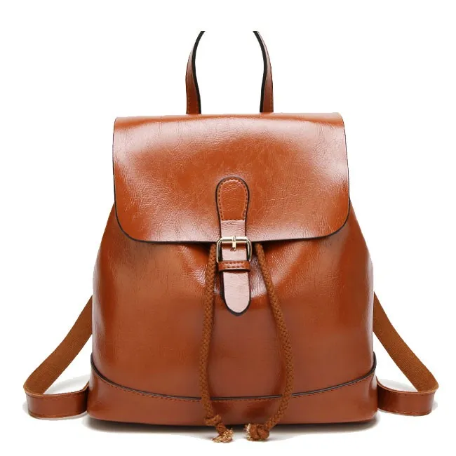 Elegant Simple PU School Bag Single Buckle Women Backpack 