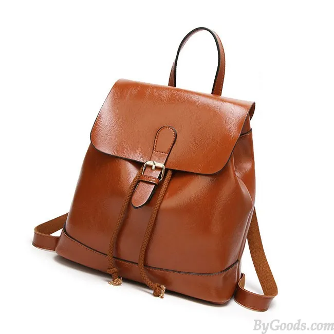 Elegant Simple PU School Bag Single Buckle Women Backpack 