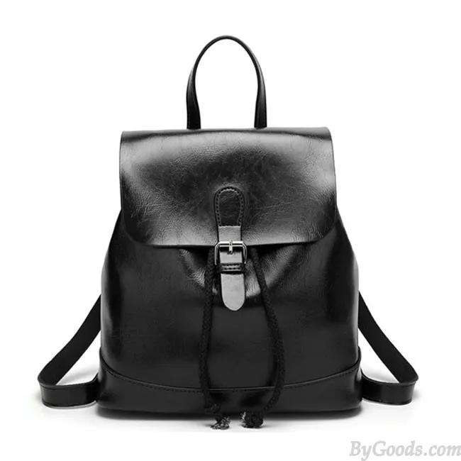 Elegant Simple PU School Bag Single Buckle Women Backpack 