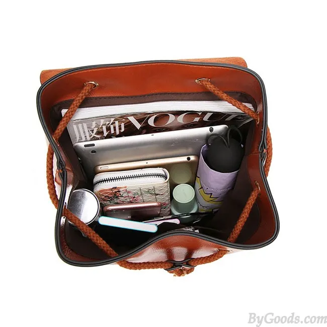 Elegant Simple PU School Bag Single Buckle Women Backpack 