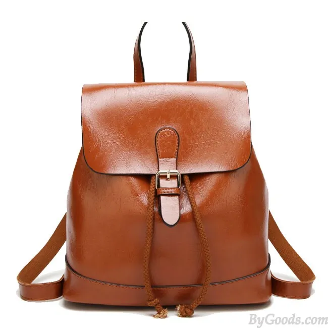Elegant Simple PU School Bag Single Buckle Women Backpack 
