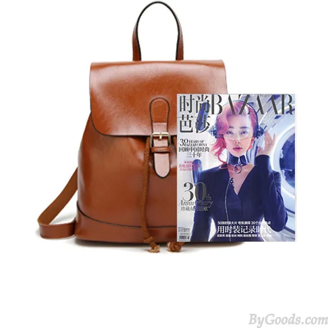 Elegant Simple PU School Bag Single Buckle Women Backpack 