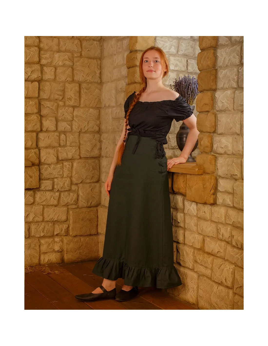 Falda medieval Nelly algodón en verde