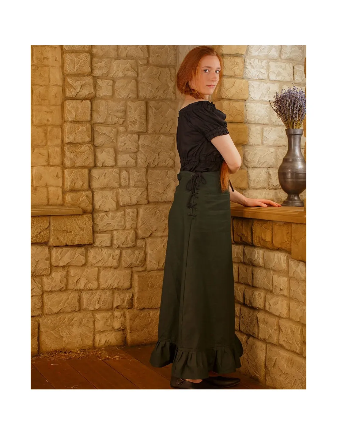 Falda medieval Nelly algodón en verde