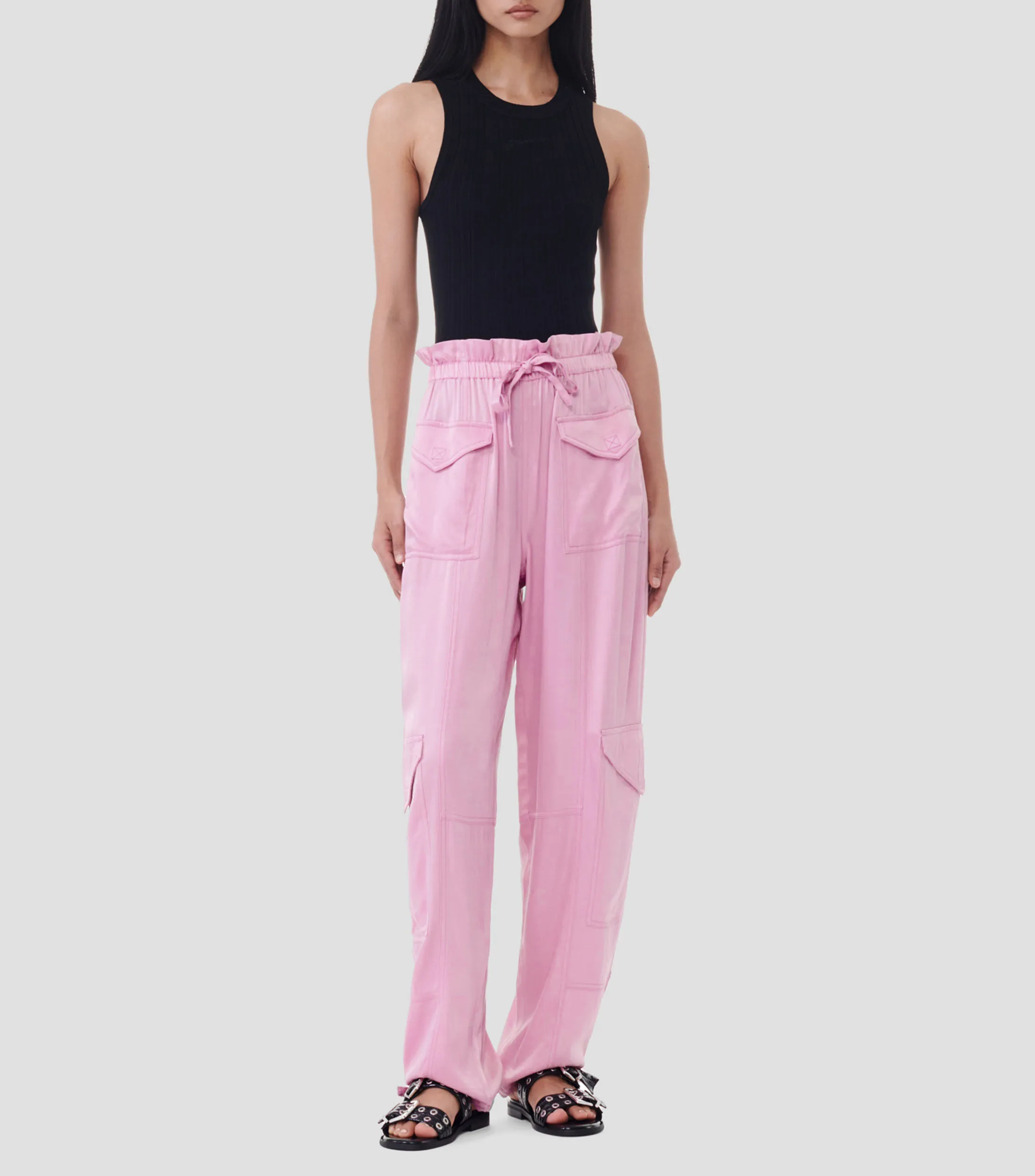 Ganni Pantalón de satén Mujer