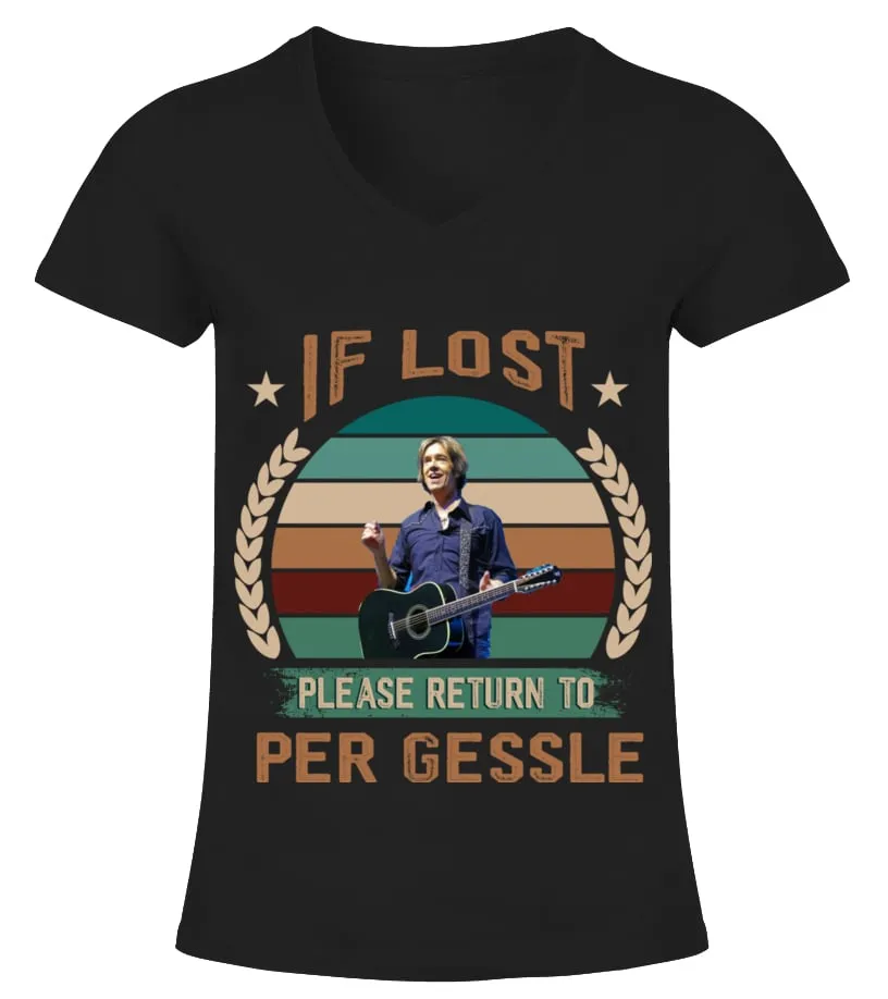 IF LOST PLEASE RETURN TO PER GESSLE Camiseta cuello pico Mujer