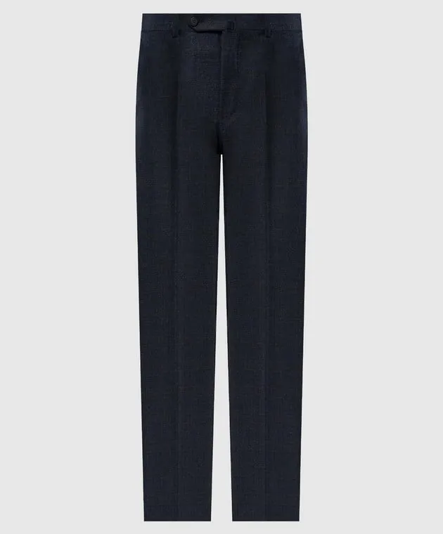 ISAIA Blue checkered wool and cashmere pants