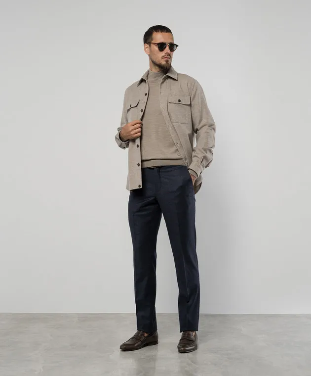 ISAIA Blue checkered wool and cashmere pants