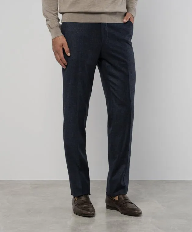 ISAIA Blue checkered wool and cashmere pants
