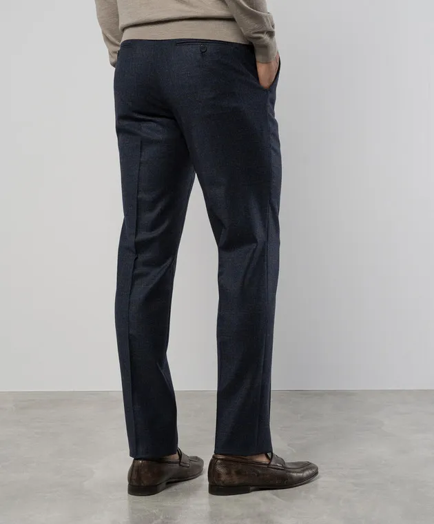 ISAIA Blue checkered wool and cashmere pants
