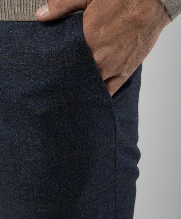 ISAIA Blue checkered wool and cashmere pants